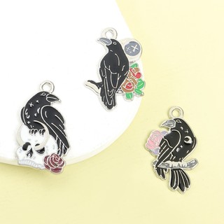 10 Chiếc Retro Phong Cách Punk Halloween Đen Quạ & Hoa Hồng & Đầu Lâu Men Quyến Rũ Unisex Trang Sức Quà Tặng Trang Trí Tiệc Phụ Kiện DIY Dây Chuyền, Bông Tai, Vòng Tay & Móc Khóa Mặt Dây Hợp Kim