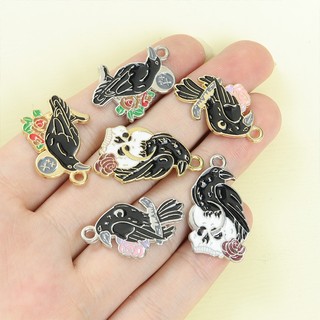 10 Chiếc Retro Phong Cách Punk Halloween Đen Quạ & Hoa Hồng & Đầu Lâu Men Quyến Rũ Unisex Trang Sức Quà Tặng Trang Trí Tiệc Phụ Kiện DIY Dây Chuyền, Bông Tai, Vòng Tay & Móc Khóa Mặt Dây Hợp Kim