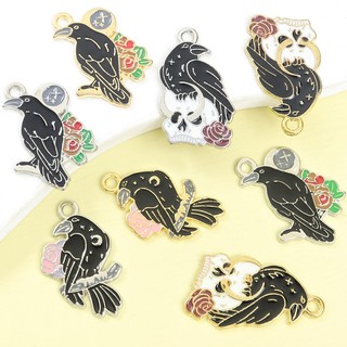 10 Chiếc Retro Phong Cách Punk Halloween Đen Quạ & Hoa Hồng & Đầu Lâu Men Quyến Rũ Unisex Trang Sức Quà Tặng Trang Trí Tiệc Phụ Kiện DIY Dây Chuyền, Bông Tai, Vòng Tay & Móc Khóa Mặt Dây Hợp Kim