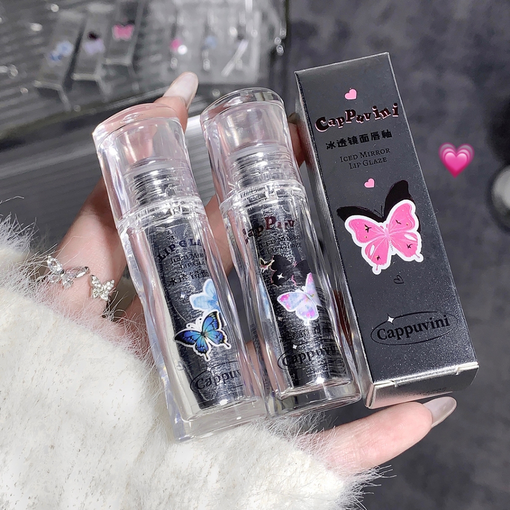 Cappuvini 2.5g Bướm Gương Dễ Thương Nước Kính Môi Men Làm Trắng Da Sinh Viên Trang Điểm Trong Nước Màu Môi