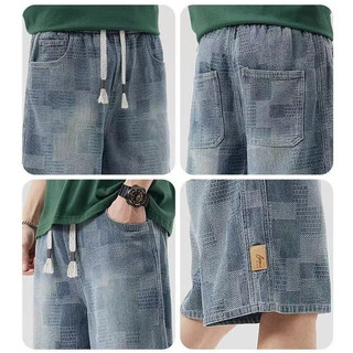 Quần short denim nam ESEA mùa hè mới phong cách Hồng Kông retro dáng rộng thông thường quần short mỏng co giãn