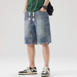 Quần short denim nam ESEA mùa hè mới phong cách Hồng Kông retro dáng rộng thông thường quần short mỏng co giãn