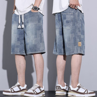 Quần short denim nam ESEA mùa hè mới phong cách Hồng Kông retro dáng rộng thông thường quần short mỏng co giãn