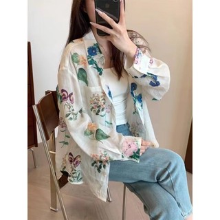 Phong Cách Hàn Quốc Nữ Nữ Rời Hoa Áo Sơ Mi Dài Tay Baju Baju Wanita Lengan Panjang Kemeja