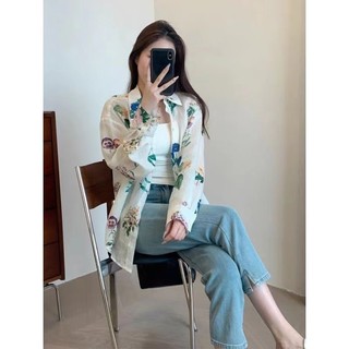 Phong Cách Hàn Quốc Nữ Nữ Rời Hoa Áo Sơ Mi Dài Tay Baju Baju Wanita Lengan Panjang Kemeja
