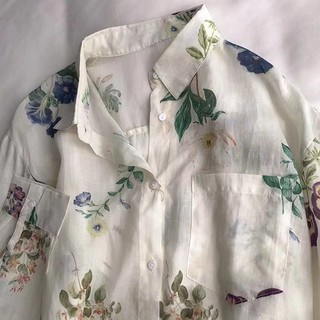 Phong Cách Hàn Quốc Nữ Nữ Rời Hoa Áo Sơ Mi Dài Tay Baju Baju Wanita Lengan Panjang Kemeja