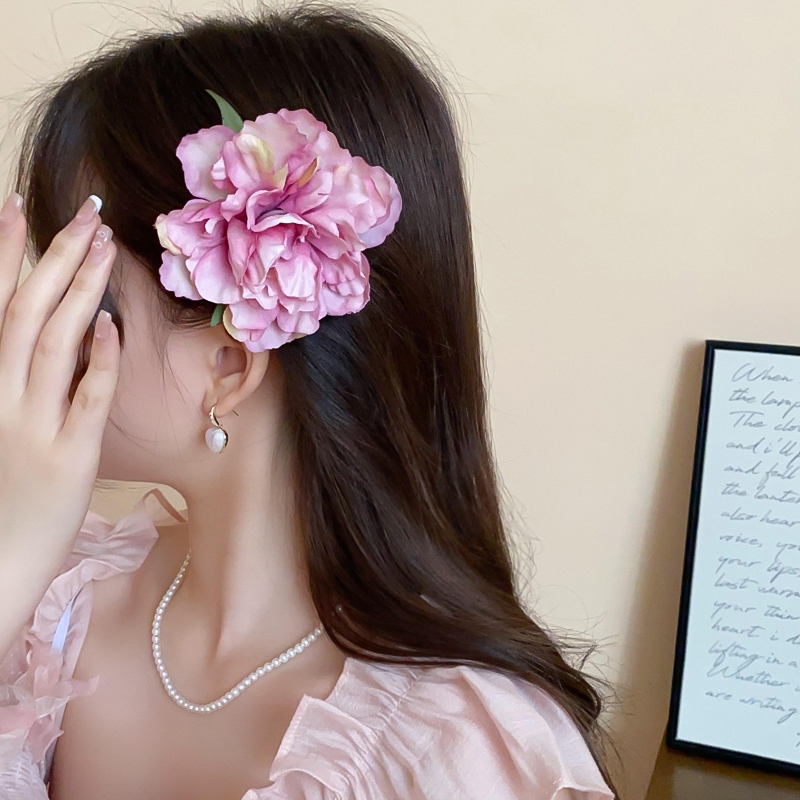 Siêu Cổ Tích Mô Phỏng Hoa Mẫu Đơn Kẹp Tóc Để Chụp Ảnh Nổ Kẹp Bên Mùa Hè Phong Cách Kỳ Nghỉ Phụ Kiện Tóc Cho Nữ