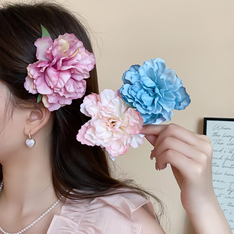 Siêu Cổ Tích Mô Phỏng Hoa Mẫu Đơn Kẹp Tóc Để Chụp Ảnh Nổ Kẹp Bên Mùa Hè Phong Cách Kỳ Nghỉ Phụ Kiện Tóc Cho Nữ