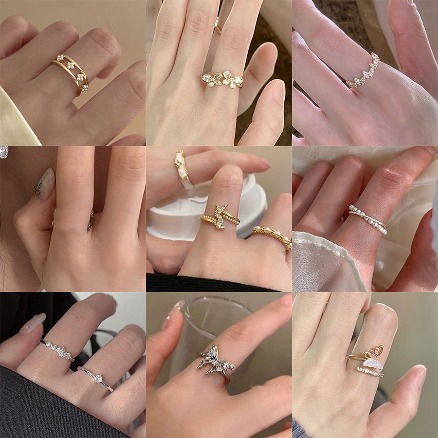 Nhẫn ngọc trai hoa bướm Hàn Quốc nhẹ nhàng sang trọng zircon ngón trỏ nhẫn thời trang tất cả phụ kiện tay cao cấp