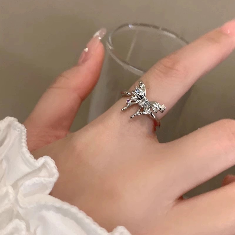 Nhẫn ngọc trai hoa bướm Hàn Quốc nhẹ nhàng sang trọng zircon ngón trỏ nhẫn thời trang tất cả phụ kiện tay cao cấp