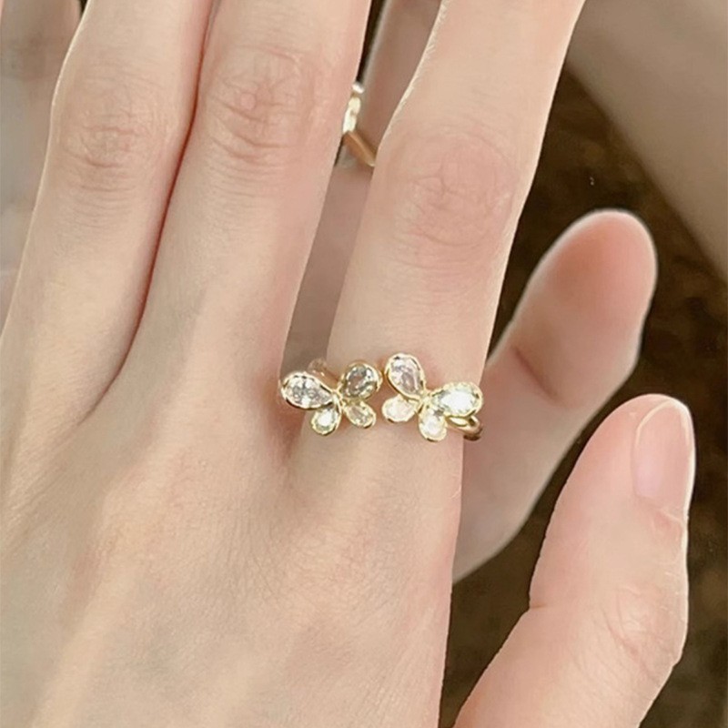 Nhẫn ngọc trai hoa bướm Hàn Quốc nhẹ nhàng sang trọng zircon ngón trỏ nhẫn thời trang tất cả phụ kiện tay cao cấp
