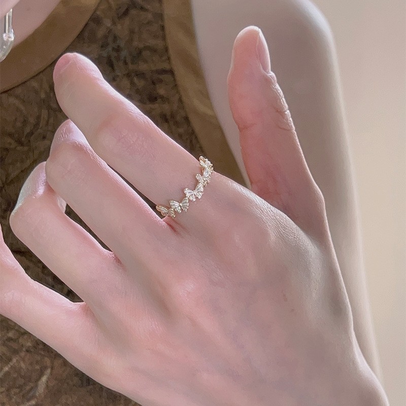 Nhẫn ngọc trai hoa bướm Hàn Quốc nhẹ nhàng sang trọng zircon ngón trỏ nhẫn thời trang tất cả phụ kiện tay cao cấp