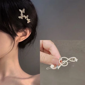 Kẹp tóc bướm mới có lông và cài ở bên hông. Kẹp tóc thắt nơ kèm phụ kiện tóc siêu cổ tích quyến rũ dành cho sinh viên