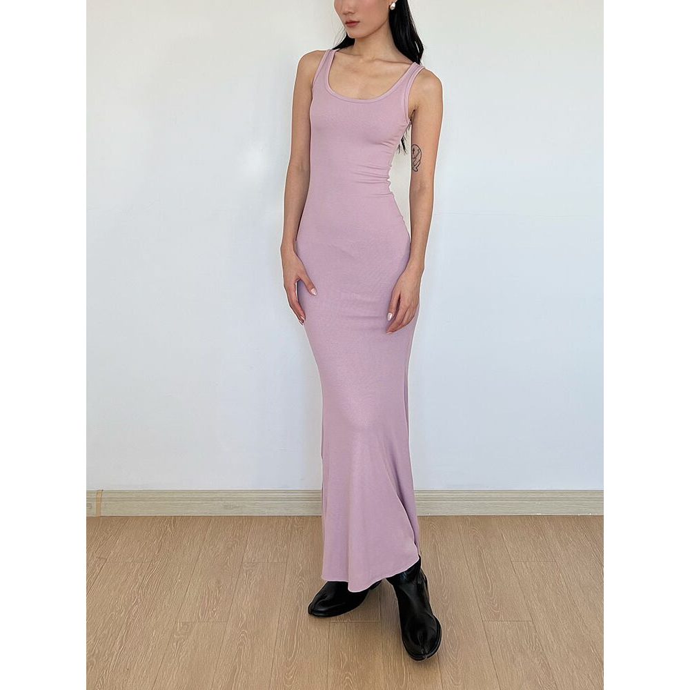 Kadaishan Cùng Phong Cách lướt Pure Desire Gợi Cảm Hot Girl Close-fit Dress Slim-fit Ôm Hơn Nhìn Lớn Áo Vest Cổ Chữ U Váy Đế Siêu Body-Fetting Váy Dài Hông Châu Âu Mỹ Đuôi Cá Dài