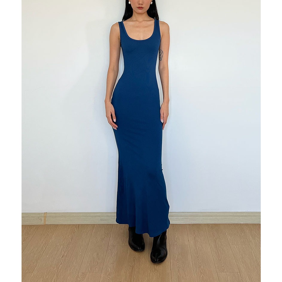 Kadaishan Cùng Phong Cách lướt Pure Desire Gợi Cảm Hot Girl Close-fit Dress Slim-fit Ôm Hơn Nhìn Lớn Áo Vest Cổ Chữ U Váy Đế Siêu Body-Fetting Váy Dài Hông Châu Âu Mỹ Đuôi Cá Dài