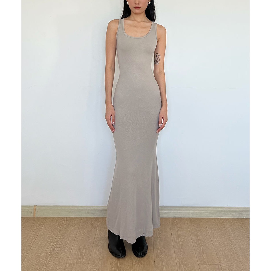 Kadaishan Cùng Phong Cách lướt Pure Desire Gợi Cảm Hot Girl Close-fit Dress Slim-fit Ôm Hơn Nhìn Lớn Áo Vest Cổ Chữ U Váy Đế Siêu Body-Fetting Váy Dài Hông Châu Âu Mỹ Đuôi Cá Dài