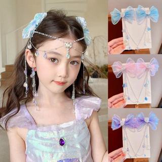 Onetimingfine Trẻ Em Dễ Thương Cho Bé Nàng Tiên Cá Công Chúa Ngọc Trai Viền Nơ trán Dây Xích Kẹp Tóc Cổ Tích Phụ Kiện Tóc VN