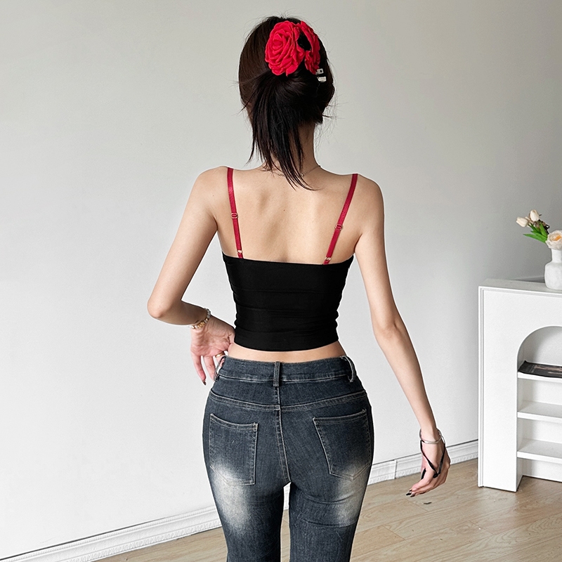 Cutenew Ren Viền Chắp Vá Camisole Nữ Mùa Hè Mỏng Lưng Crop Top Đa Năng Tank Top