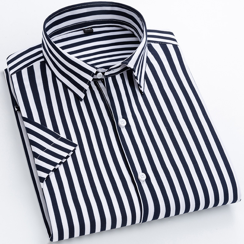 Mới Nam Sọc Áo Sơ Mi Thời Trang Công Sở Áo Sơ Mi Trắng Tay Ngắn Cotton Áo Sơ Mi Thường Ngày