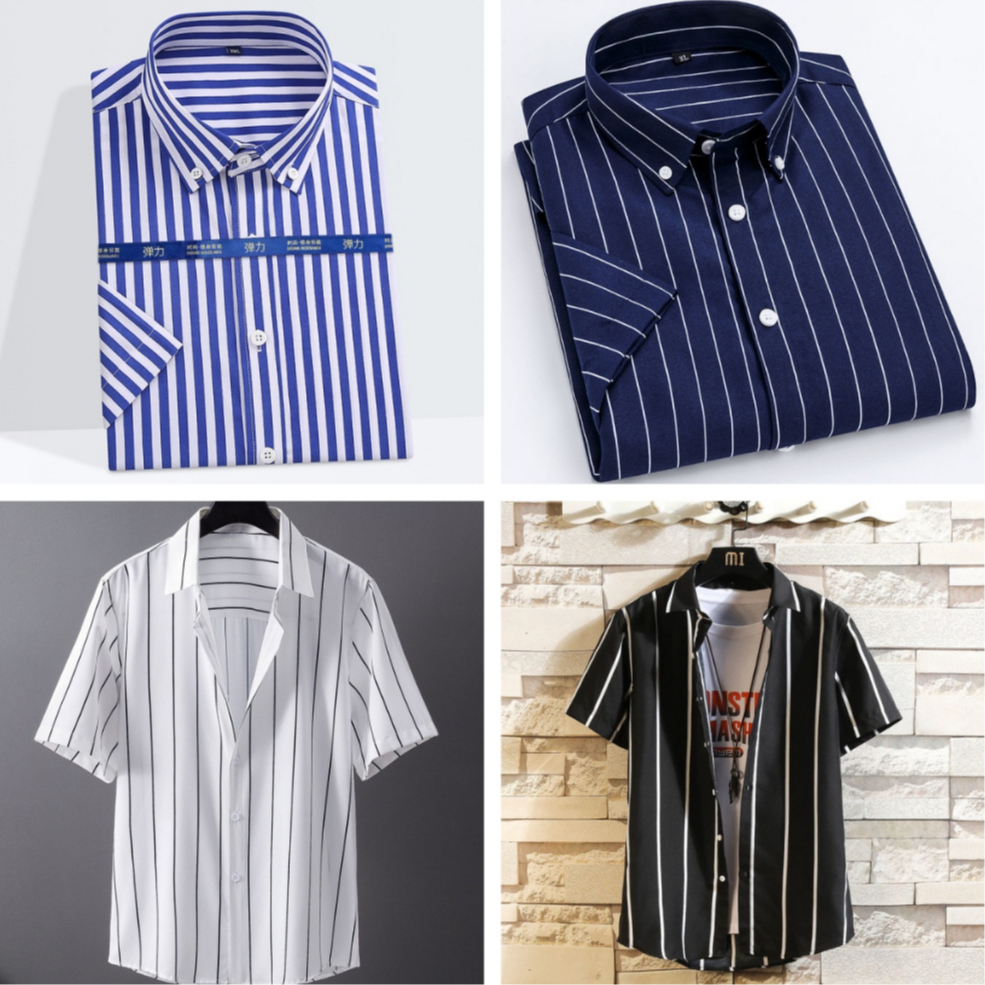 Mới Nam Sọc Áo Sơ Mi Thời Trang Công Sở Áo Sơ Mi Trắng Tay Ngắn Cotton Áo Sơ Mi Thường Ngày