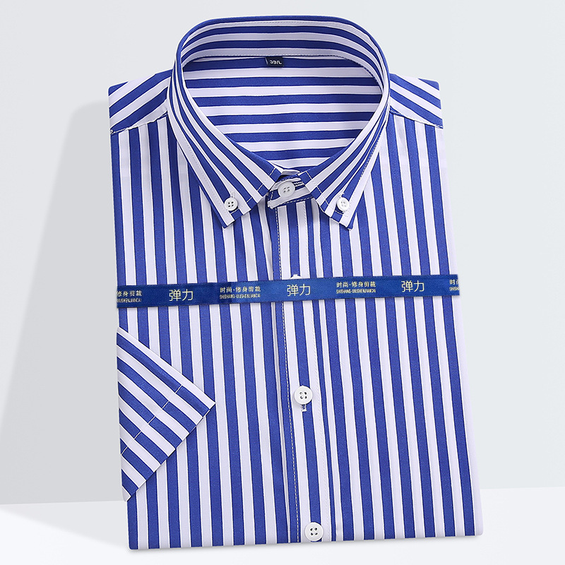 Mới Nam Sọc Áo Sơ Mi Thời Trang Công Sở Áo Sơ Mi Trắng Tay Ngắn Cotton Áo Sơ Mi Thường Ngày