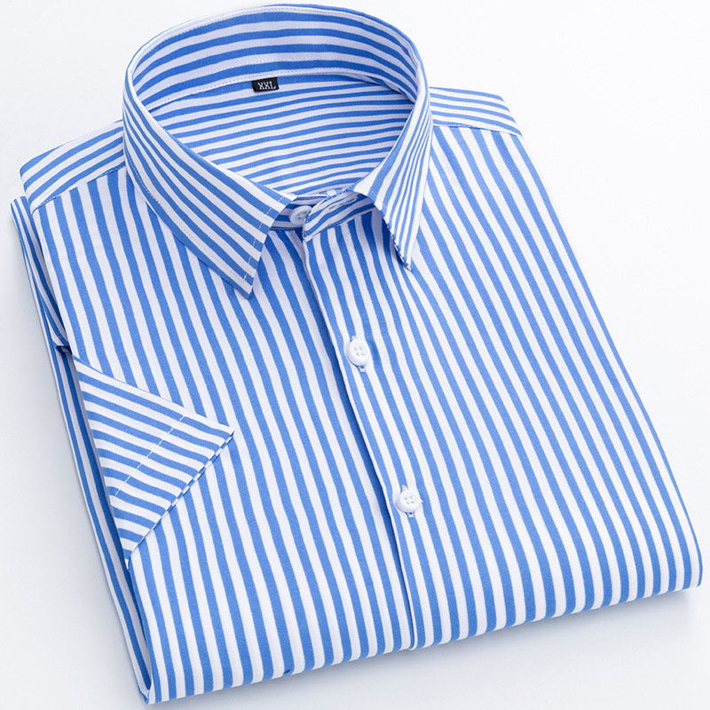 Mới Nam Sọc Áo Sơ Mi Thời Trang Công Sở Áo Sơ Mi Trắng Tay Ngắn Cotton Áo Sơ Mi Thường Ngày