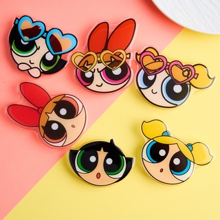 Giá Đỡ Điện Thoại Di Động Powerpuff Bé Gái Túi Khí Gấp Lười Chống Sốc Vòng Khóa Có Thể Thu Vào