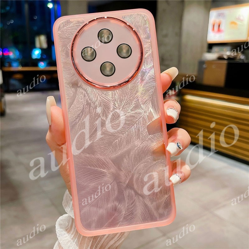Ốp Điện Thoại Lấp Lánh Lông Vũ Laser Cho Oppo Reno 12F 12 12Pro 5G 4G 2024 Với Phim Bảo Vệ Ống Kính Máy Ảnh Trong Suốt Lông Vũ Vỏ Điện Thoại Cho Oppo Reno12F 5G Ốp Lưng