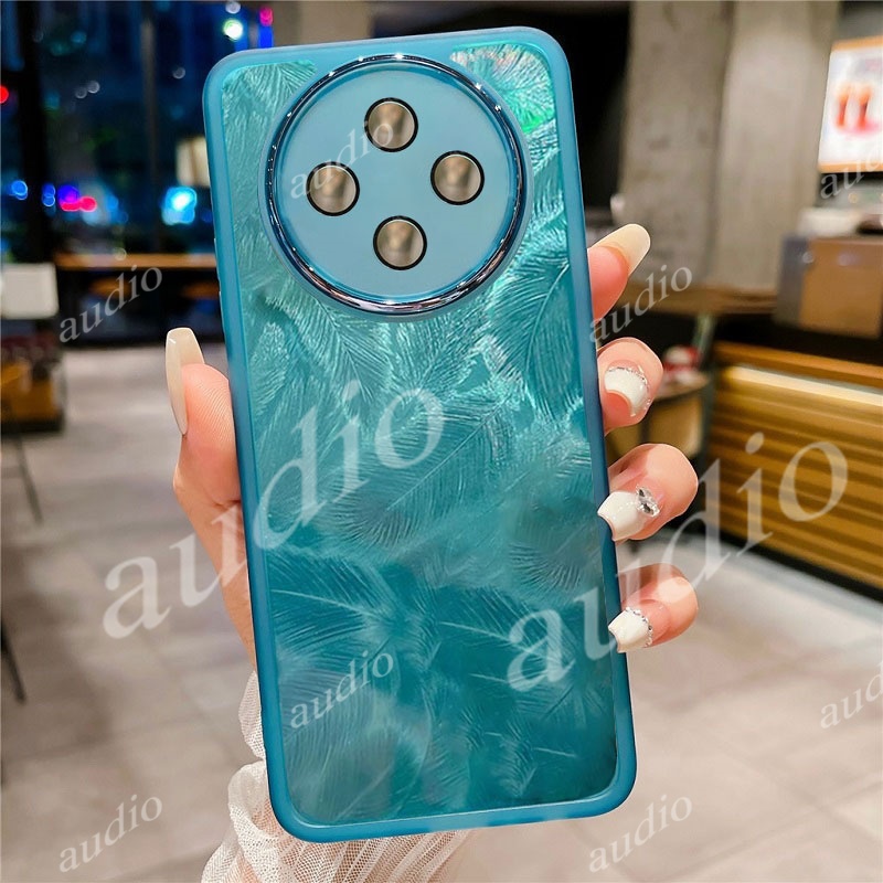 Ốp Điện Thoại Lấp Lánh Lông Vũ Laser Cho Oppo Reno 12F 12 12Pro 5G 4G 2024 Với Phim Bảo Vệ Ống Kính Máy Ảnh Trong Suốt Lông Vũ Vỏ Điện Thoại Cho Oppo Reno12F 5G Ốp Lưng
