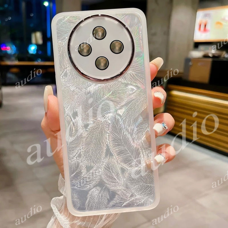 Ốp Điện Thoại Lấp Lánh Lông Vũ Laser Cho Oppo Reno 12F 12 12Pro 5G 4G 2024 Với Phim Bảo Vệ Ống Kính Máy Ảnh Trong Suốt Lông Vũ Vỏ Điện Thoại Cho Oppo Reno12F 5G Ốp Lưng