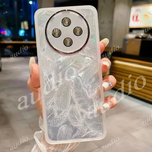 Ốp Điện Thoại Lấp Lánh Lông Vũ Laser Cho Oppo Reno 12F 12 12Pro 5G 4G 2024 Với Phim Bảo Vệ Ống Kính Máy Ảnh Trong Suốt Lông Vũ Vỏ Điện Thoại Cho Oppo Reno12F 5G Ốp Lưng