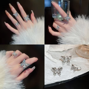 Nhẫn mở bướm gấp không đều Zircon thời trang Hàn Quốc khí chất ngón trỏ nhẫn nhẫn trang trí tay đơn giản