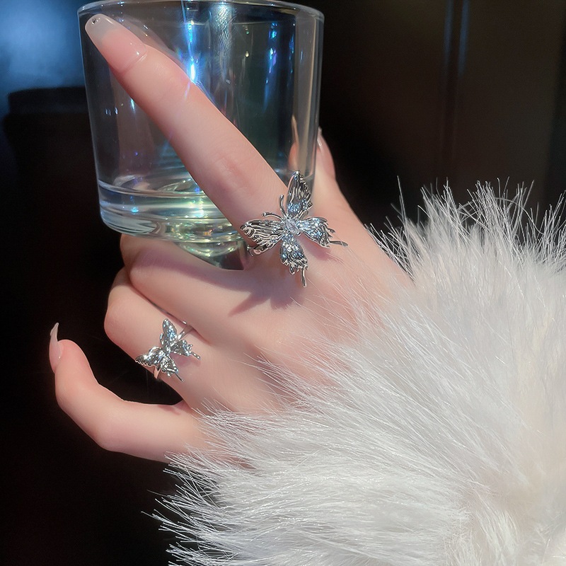 Nhẫn mở bướm gấp không đều Zircon thời trang Hàn Quốc khí chất ngón trỏ nhẫn nhẫn trang trí tay đơn giản
