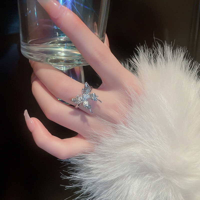 Nhẫn mở bướm gấp không đều Zircon thời trang Hàn Quốc khí chất ngón trỏ nhẫn nhẫn trang trí tay đơn giản