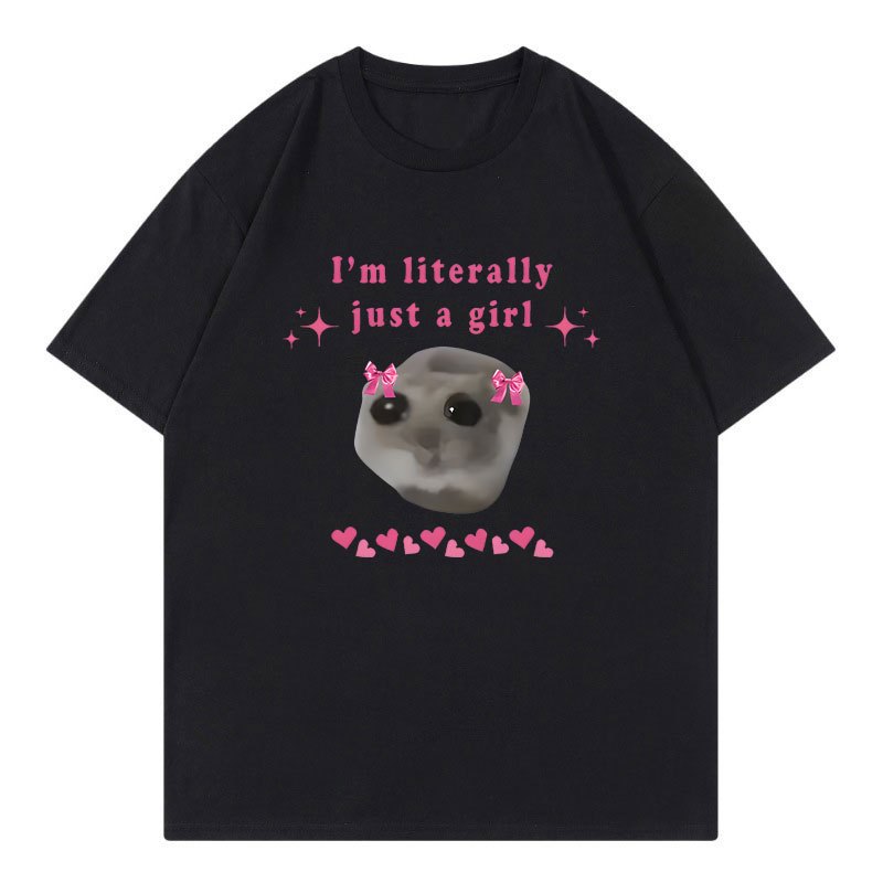 Buồn Áo Thun Hamster Tôi Chỉ Là Một Cô Gái In Chữ Áo Thun Cotton Cao Cấp Cổ Tròn Áo Thun Nữ Dễ Thương In Hình Tee
