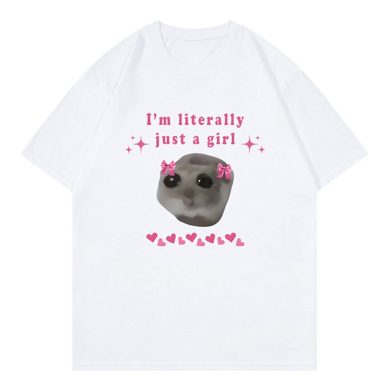 Buồn Áo Thun Hamster Tôi Chỉ Là Một Cô Gái In Chữ Áo Thun Cotton Cao Cấp Cổ Tròn Áo Thun Nữ Dễ Thương In Hình Tee