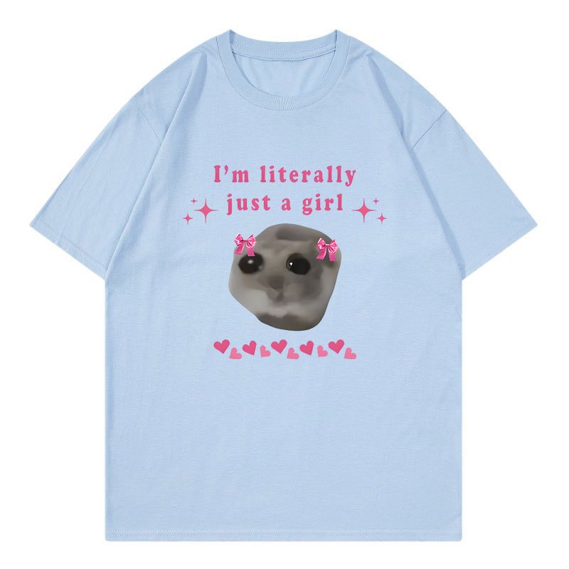 Buồn Áo Thun Hamster Tôi Chỉ Là Một Cô Gái In Chữ Áo Thun Cotton Cao Cấp Cổ Tròn Áo Thun Nữ Dễ Thương In Hình Tee