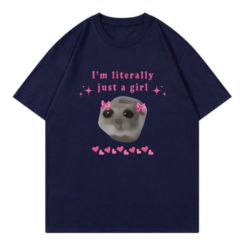 Buồn Áo Thun Hamster Tôi Chỉ Là Một Cô Gái In Chữ Áo Thun Cotton Cao Cấp Cổ Tròn Áo Thun Nữ Dễ Thương In Hình Tee