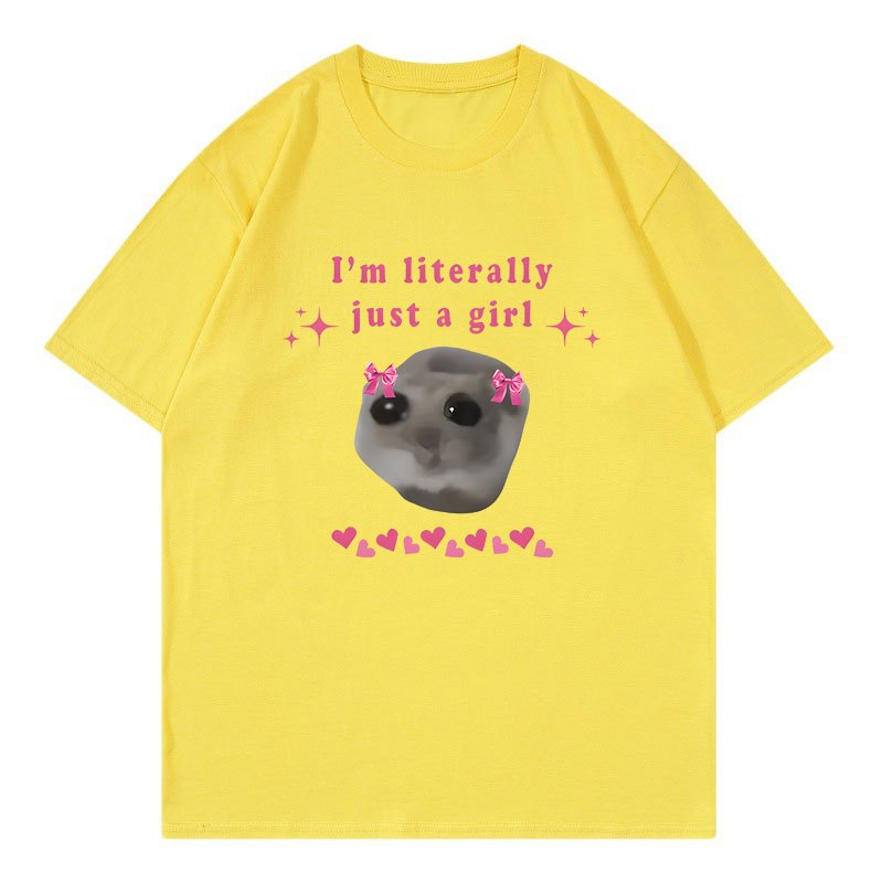 Buồn Áo Thun Hamster Tôi Chỉ Là Một Cô Gái In Chữ Áo Thun Cotton Cao Cấp Cổ Tròn Áo Thun Nữ Dễ Thương In Hình Tee