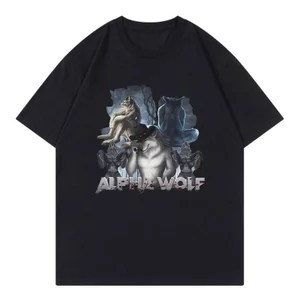 Sói Ripping Meme Ngộ nghĩnh Áo Alpha Wolf, Người sói Nghĩa đen Tôi Áo thun họa tiết Nam Thời trang Hip Hop Áo thun Cotton quá khổ