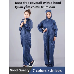 Áo Liền Quần Có Mũ Trùm Đầu Chống Tĩnh Điện Có Túi Đựng Sơn Màu Xanh navy Xám Chống Bụi