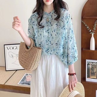 Phong Cách Hàn Quốc Nữ Nữ Rời Hoa 3 / 4 Áo Sơ Mi Tay Baju Baju Wanita Lengan Panjang