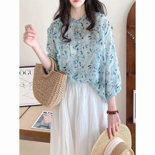Phong Cách Hàn Quốc Nữ Nữ Rời Hoa 3 / 4 Áo Sơ Mi Tay Baju Baju Wanita Lengan Panjang