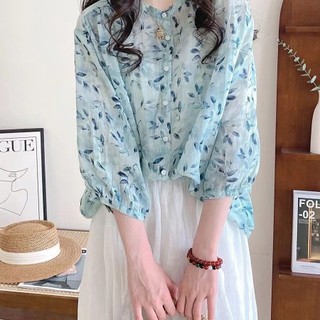 Phong Cách Hàn Quốc Nữ Nữ Rời Hoa 3 / 4 Áo Sơ Mi Tay Baju Baju Wanita Lengan Panjang