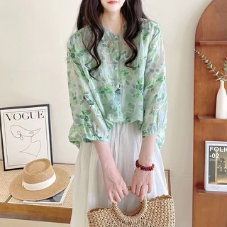 Phong Cách Hàn Quốc Nữ Nữ Rời Hoa 3 / 4 Áo Sơ Mi Tay Baju Baju Wanita Lengan Panjang