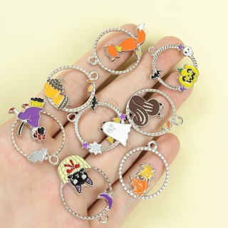 10 Chiếc Halloween Chủ Đề Men Nhỏ Giọt Dầu Quyến Rũ Với Mèo Đen Dễ Thương, Phù Thủy, Ma, Dơi Và Bí Ngô Thiết Kế Bông Tai Độc Đáo, Vòng Tay & Vòng Cổ DIY Tròn Rỗng Ra Mặt Dây Hợp Kim Vui Vẻ