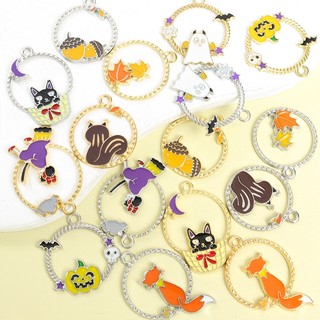 10 Chiếc Halloween Chủ Đề Men Nhỏ Giọt Dầu Quyến Rũ Với Mèo Đen Dễ Thương, Phù Thủy, Ma, Dơi Và Bí Ngô Thiết Kế Bông Tai Độc Đáo, Vòng Tay & Vòng Cổ DIY Tròn Rỗng Ra Mặt Dây Hợp Kim Vui Vẻ