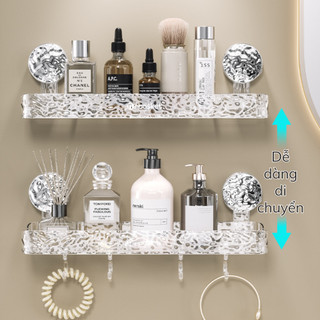 Kệ để đồ nhà tắm có cốc hút chắc chắn chất liệu PET Kệ treo nhà bếp đa năng chịu tải mạnh có móc treo đồ đi kèm Bathroom shelf