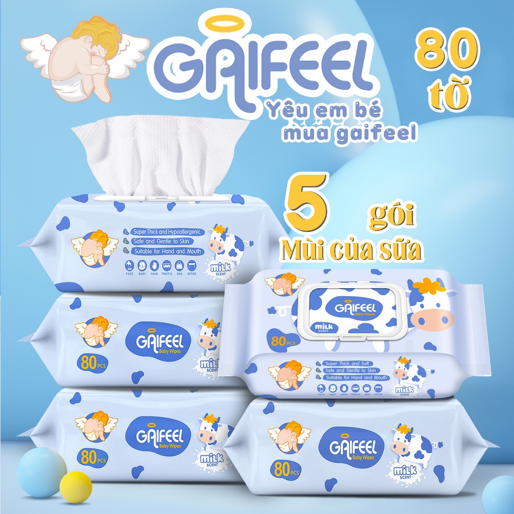 GAIFEEL khăn giấy ướt  Sữa thơm em bé ướt khăn lau 5gói/400chiếc