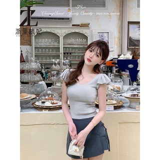 ZHELIHANGFEI Áo len ngắn tay mỏng dành cho nữ Áo vừa vặn thoải mái